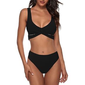 Womens High Waisted Bikini Sets-Sexy High Waisted Swimwear-V Neck Cheeky Bathing Suit