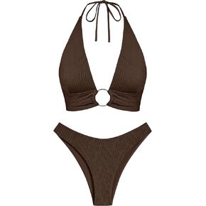 Zaful o Ring Halter Bikini مجموعات للنساء عالية قطع السباحة