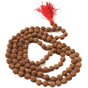 5 Mukhi Rudraksha Japa Mala 108 + 1 Beads (8-9 MM Bead Size) for Prayer Meditation Pack of 1