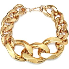 BriLove Punk Cuban Chunky Curb Chain Necklaces for Women, Chic Lightweight Stackable Lock Choker Necklace for Costume Party Prom Hiphop Accessories Gold