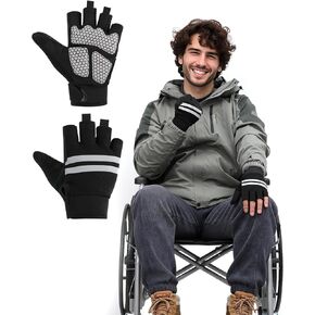 Wheelchair Gloves Half-Finger with Anti-Blister Padding & Shock Absorption for Men Women