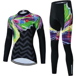 Women's Cycling Clothing Set Long Sleeve Road Bike Shirt Cycling Jersey Bicycle Pants with Gel Padded