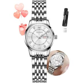 Two Tone Watches for Women Small Dial Womens Watch Ladies Stainless Steel Waterproof Easy Read Womens Watch with Date Dress Analog Quartz Women Wrist Watches Reloj para Mujer Silver/Blue Dail