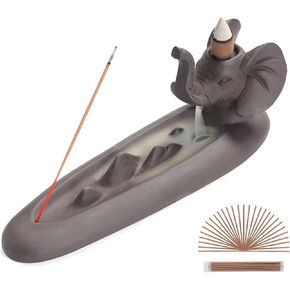 Elephant Incense Holder - Ceramic Incense Burner for Sticks & Cones, Aromatherapy, Yoga, Meditation - Home Desk Decor, Gift for Relaxation & Spiritual Wellness