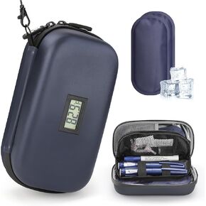 24h Insulin Cooler Travel Case with Temperature Display, TSA Approved Diabetes Travel Case with 2x160g Ice Packs for Daily Use and Trips，Upgraded Version Black