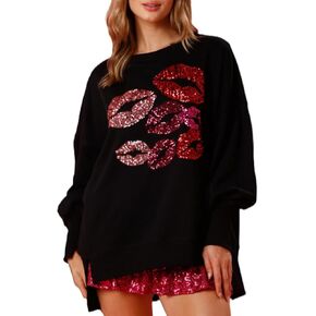 LILTWIST Cute Heart Graphic Sweatshirts Holiday Love Sweater Shirts for Women Sequin Cowboy Boots Long Sleeve Tops with Heart