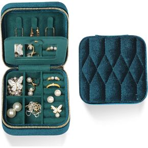 Travel Jewelry Case – Green Velvet Organizer Adjustable Compartments for Necklaces, Rings | Portable Luxury Travel Jewelry Box for Women, Gift-Worthy Design