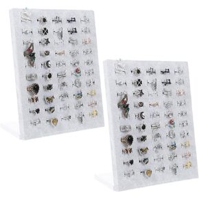 2 Pack Velvet Ring Display Stand, 50 Slots Ring Organizer Jewelry Display Tray, L-Shaped Ring Holder Display