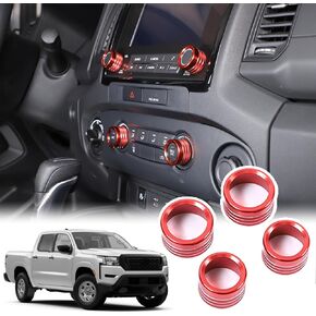 4PCS Car Air Conditioner Button Knob Cover Compatible with Nissan Frontier 2022-2024+ Aluminum Alloy AC Button Trims Center Console Knob Trim Car Interior Accessories (Regular Model, Red)