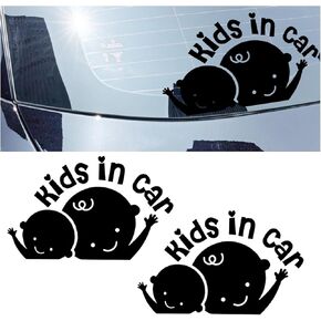 2PCS Kids in Car Sticker Decal, Baby on Board Car Decal, Baby on Board Sign for Car Safety Driving, Kids in Car Funny Vinyl Decal for Car Windows and Bumpers (White)