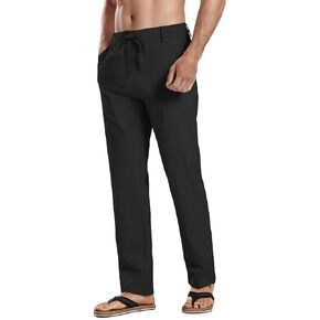 Hotake Hotake Men Linen Dress Pants عرضة سروال شاطئ أمامي مسطح