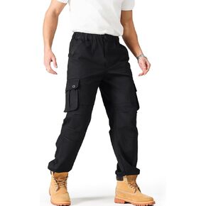 Cargo Pants for Men｜Elastic Waist, 6 Pockets & Adjustable Cuffs｜Cotton Fabric for Work, Casual & Daily Wear