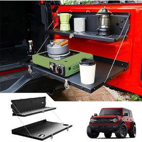 Mabett Tailgate Table for Ford Bronco 2021-2024, Carbon Steel Foldable Molle Panel Double-Layer Cargo Shelf Compatible with Bronco Accessories