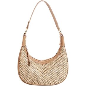 Straw Beach Shoulder Bags for Women Cute Small Crescent Tote Mini Clutch Purse Underarm Vacation Handbag Summer Straw Purse