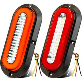 2Pcs 6" Inch Oval 52 LEDs Halo Combination White/Red Trailer light Stop Turn Brake Reverse Lights【PatentPending】 w/Surface Mount Sealed, IP67 Waterproof for Truck/RV/Van/Boat, DC 12V