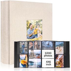 ألبوم Colemoly Linen Photo 4x6 600 جيوب ألبومات ذات سعة كبيرة لتخزين 600 صور أفقية ورأسية للعائلة والأصدقاء والحيوانات الأليفة (أسود ، 600 جيوب)