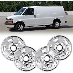 16 بوصة من جلود عجلة لعام 2003-2014 تشيفي إكسبريس/سافانا G1500 G2500 G3500 H1500 ، 15-25 Express/Savana 2500 3500 مجموعات عجلة الكروم من 4 ، مجموعة استبدال جلد العجلة المفاجئة