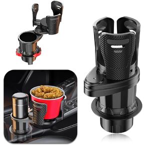 Multifunctional Car Cup Holder Extender,Dual 2 in 1 360° Rotatable Automotive Cup Holders for Storing Bottles,Cups,Snacks,Universal Car Organizer Expandable Cup Holder