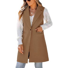 IDEALSANXUN Wool Long Vest for Women Sleeveless Blazer Jacket Fall Winter Trench Coat Waistcoat