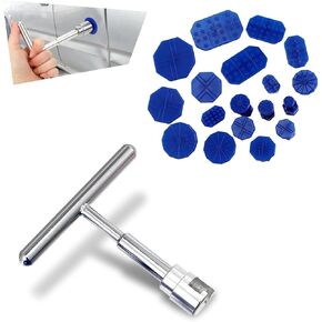 19 PCS Car Dent Puller Kit, Dent Removal Tools with T-Shape Puller, Paintless Dent Repair Tool, Dent Popper Dent Fixer, Universal Cold Glue Dent Puller for Car Dent Repaired (Silver & Blue)