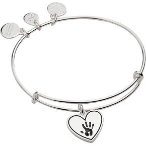 Alex and Ani A20EBHEARTSAS,Forever Touched My Heart Expandable Bangle Bracelet,Shiny Antique Silver,Black, Bracelets