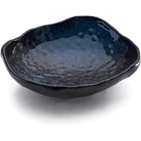 Ceramic Decorative Dish, Irregular-edge Stoneware Centerpiece Dish for Coffee Garden Home Entryway Table, Key Bowl, Fruit Bowl, Handcrafted Gift Décor (10 inch Dark Blue)