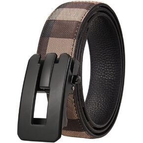 Leather Belt for Men Ratchet Adjustable Slide Belt 1 3/8'' Width in Gift Package Fit Everywhere Checker