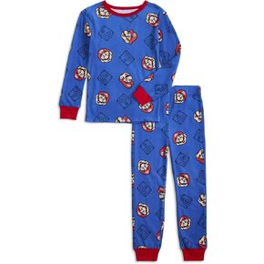 Nintendo Super Mario Boys Pajamas 2 قطعة PJS تعيين الأكمام الطويلة أعلى وملابس سروال القطن 100 ٪