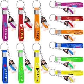 Bememo 12 Pcs Christian Bible Verse Keychain Little Jesus Religious Keychain Siliconce Inspirational Gift for Church School
