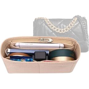 Lckaey Pres Organizer Insert for 19 flap small bag bage small orgenizer with side zipper pocket beige 1016 24 * 7 * 12 cm