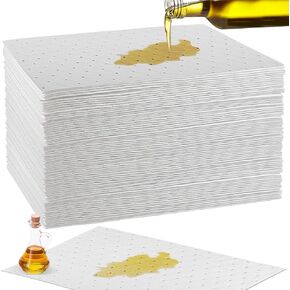 50 Pcs Oil Absorbent Pads, 9.8 x 13 Inch Oil Spill Mat, Oil-Only Absorbent Mat Pad, Heavy Weight Absorbing Sheets Oil Pads, Universal Absorbing Mat for Home Garage Basement, White