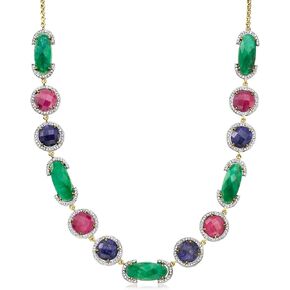 Ross-Simons 110.00 ct. t.w. Multi-Gemstone and 4.50 ct. t.w. White Topaz Frame Necklace in 18kt Gold Over Sterling. 18 inches
