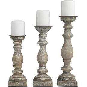 Deco 79 52759 Wooden Candle Holder with Rounded Edges in Beige Hue-Set of 3, 15"x14"x12", Brown