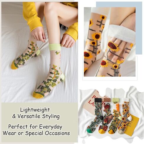 DXYAKY Women's Sheer Floral Embroidered Socks - Vintage Transparent Thin Mesh Crew Socks, Cute & Fashion Lace Aesthetic Ankle in Kuwait