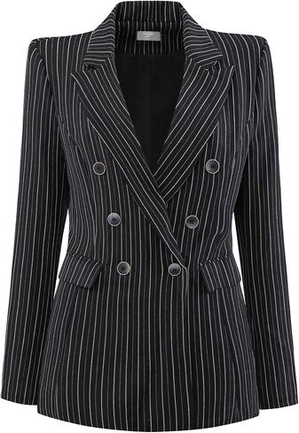 Women's Double Breasted Blazer Vintage Pinstripe Striped Suit in Saudi Arabia