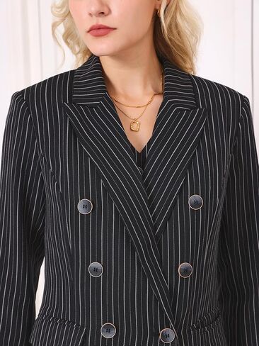 Women's Double Breasted Blazer Vintage Pinstripe Striped Suit in Saudi Arabia