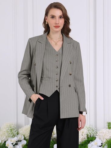 Women's Double Breasted Blazer Vintage Pinstripe Striped Suit in Saudi Arabia