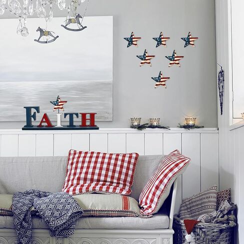 Patriotic Star Ornaments 4th of July American Flag Metal Star Hanging Decorations 3.6x3.6 Barn Decor for Tree Memorial Day Party Decor in Saudi Arabia