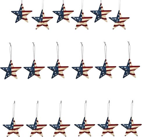 Patriotic Star Ornaments 4th of July American Flag Metal Star Hanging Decorations 3.6x3.6 Barn Decor for Tree Memorial Day Party Decor in Saudi Arabia