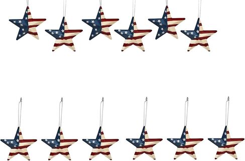 Patriotic Star Ornaments 4th of July American Flag Metal Star Hanging Decorations 3.6x3.6 Barn Decor for Tree Memorial Day Party Decor in Saudi Arabia