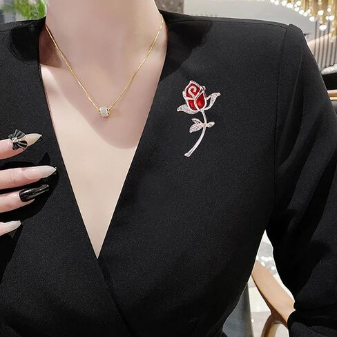 Flower Floral Brooch for Women Rose Flower Pearl Brooch Pin Crystal Rhinestone Brooches Clothing Dress Accessories Wedding Party Birthday Jewelry Gift for Women Wife in Kuwait