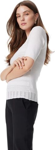 Sam Edelman Women's Averie Short Sleeve Pointelle Knit Pullover Top Standard in Saudi Arabia