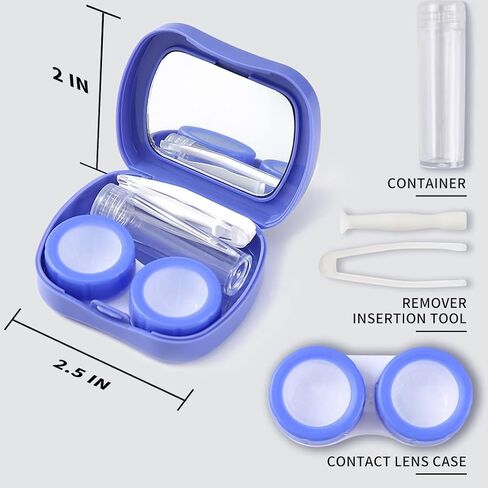 Cute Contact Lens Case Kit, 2 Pack Portable Contact Box Contacts Container Soak Storage Kit with Mirror Tweezers Remover Tool Solution Bottle (Blue-Green) in Saudi Arabia