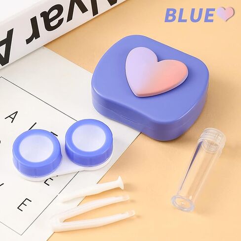 Cute Contact Lens Case Kit, 2 Pack Portable Contact Box Contacts Container Soak Storage Kit with Mirror Tweezers Remover Tool Solution Bottle (Blue-Green) in Saudi Arabia