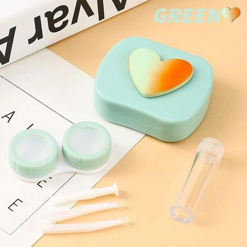 Cute Contact Lens Case Kit, 2 Pack Portable Contact Box Contacts Container Soak Storage Kit with Mirror Tweezers Remover Tool Solution Bottle (Blue-Green) in Saudi Arabia