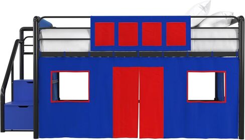 DHP Curtain Set for Kid's Loft Bed, Washable and Removable, Blue and Red in Saudi Arabia