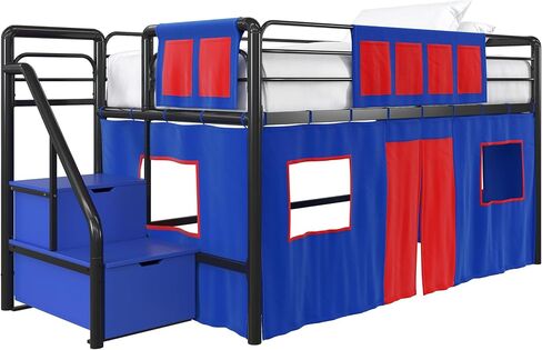 DHP Curtain Set for Kid's Loft Bed, Washable and Removable, Blue and Red in Saudi Arabia