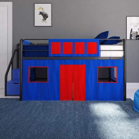 DHP Curtain Set for Kid's Loft Bed, Washable and Removable, Blue and Red in Saudi Arabia