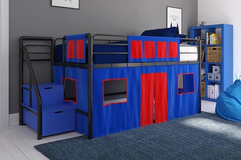 DHP Curtain Set for Kid's Loft Bed, Washable and Removable, Blue and Red in Saudi Arabia