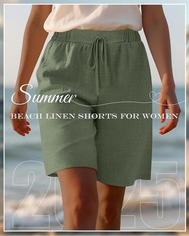 Neer 2 Pack Women Linen Bermuda Shorts مرنة الخصر الساق الواسعة الساق القيعان الصيفية غير الرسمية مع جيوب in Kuwait